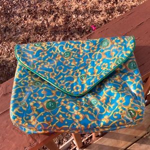 Oscar de la Renta green and blue cosmetics case